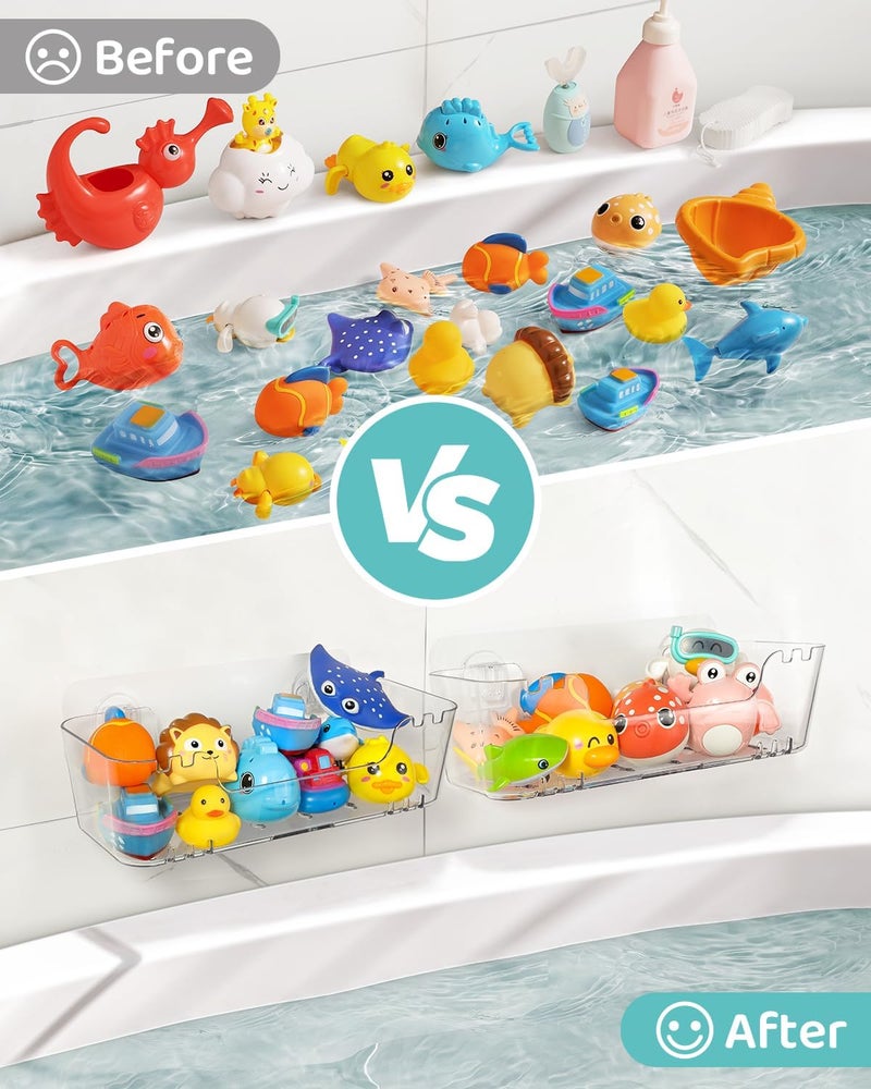 Ginnerella Bath Toy Storage Organizer 2 Pack, Transparent Bath Toy Holder with Drain Holes, Durable Plastic Bathtub Toy Storage for Bathroom, Quick-Dry Drainable Shower Caddy, Easy to Clean and Install - Image 4